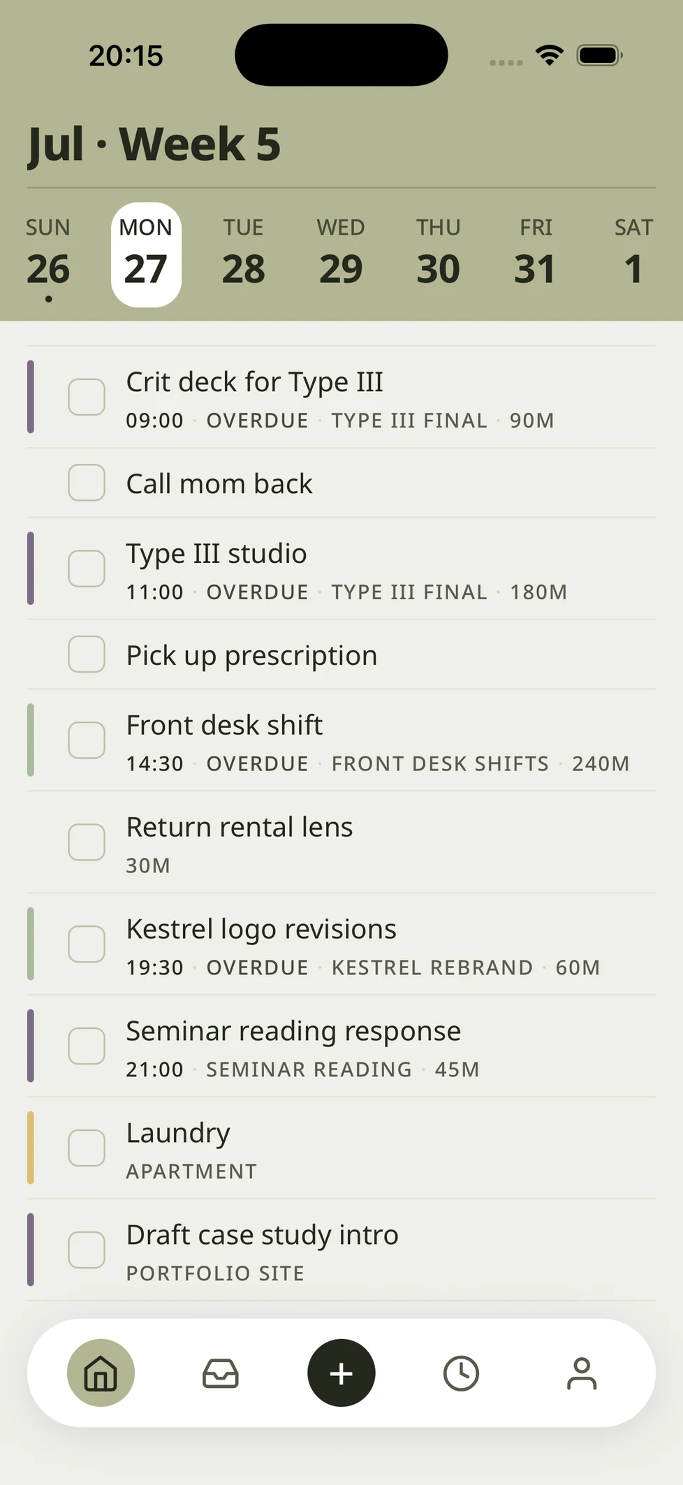 The inbox, with areas and projects
