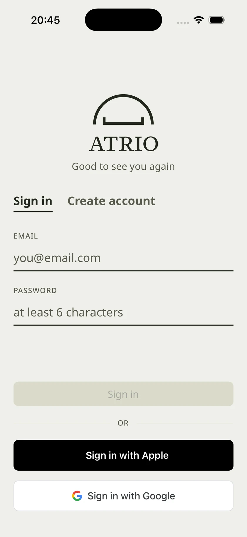 Log in and goal setting