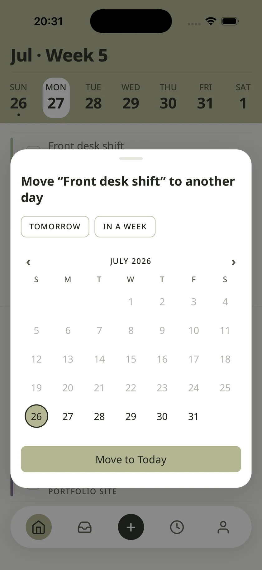 The reschedule screen